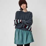 STRIPE MITTENS, BLUE+BURGUNDY