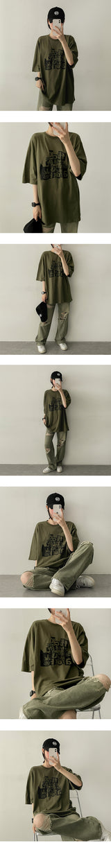 Deep washing damage color denim wide pants