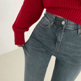One-Button Whisker Washed Jeans