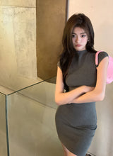 Rib neck sleeveless mini dress