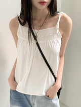 ルービヴィンテージレース刺繍ボタンリネンビスチェキャミソール / Roubi Vintage Lace Embroidered Button Linen Bustier Sleeveless