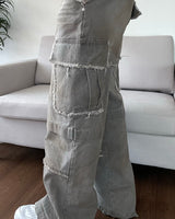Sand Washed cargo cut denim pants
