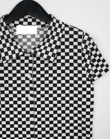 チェッカーボードクロップカラーTシャツ / Checkerboard Crop Collar T-shirt (3color)