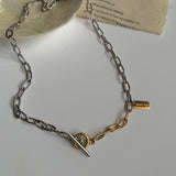 2トーントグルバーボールドチェーンショートネックレス / lx Two Tone Toggle Bar Bold Chain Short Necklace