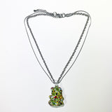 Two chain glass bear necklace (12color/random) (6685443850358)