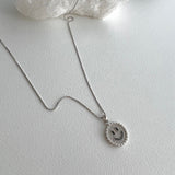 パールキュービックニットスマイルコインハンドメイドネックレス/mmi Silver 925 Pearl Cubic Kit Smile Coin Handmade Necklace