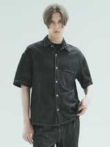 リネンオーバーデニムシャツ/M205 LINEN OVER DENIM SHIRT_BLACK