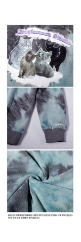 [tiedye] cat on the cloud sweatshirt - green (6636674646134)