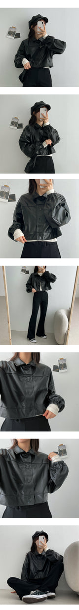 レザークロップドジャケット/Dijou leather cropped jacket