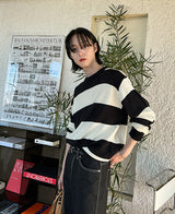ラフストライプオーバーニット(7 color) (6677201813622)