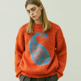 BULKY BRUSH PAISLEY SWEATER ORANGE