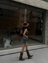 Cutting Lowrise Denim Miniskirt