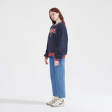 Vネックストライプリブスウェットシャツ/V-NECK STRIPE RIB SWEATSHIRT_NAVY