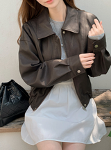 Classic Autumn Crop Leather Jacket (2color)