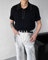 キコスコッチショートスリーブカラーニットウェア / OWN Kiko Scotch Short-Sleeved Collar Knitwear (2 colors)
