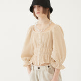 SHIRRING SQUARE BLOUSE (IVORY) (6579699253366)