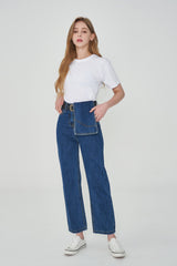 ストレートフィットウエストカバードデニムパンツ / STRAIGHT FIT WAIST COVERED DENIM PANTS [6872]