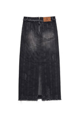 デニムパネルロングスカート / DENIM PANELLED LONG SKIRT (BLACK)
