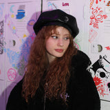 エコレザーベレー帽/0 4 CT eco leather beret - BLACK
