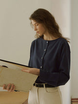 Boatneck plain blouse (6654553587830)