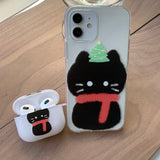 ブラック　スケッチサムキャットクリスマスキャットスマホケース