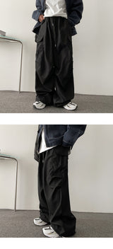 Bicol String Pleated Cargo Wide Pants
