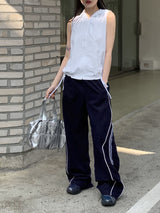 ストリングフードナイロンジップアップベスト/Lola String Hood Nylon Zip-up Vest