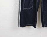 デューパーステッチカラーマッチングロープベルトロングワイドデニムパンツ / Duper stitch color matching rope belt long wide denim pants