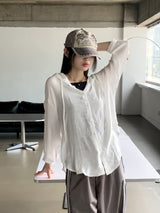 ボクシー シースルー フード 長袖 シャツ カーディガン/ Gelato Summer Boxy See-Through Hood Long-Sleeve Shirt Cardigan