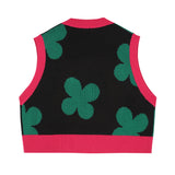 Flower pattern crop knit vest [Black] (6535249035382)