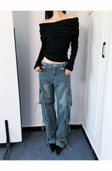 Cargo pocket denim wide pants