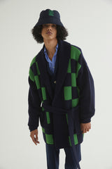 CHECKERBOARD ROBE CARDIGAN NAVY (6613774139510)