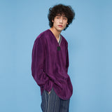 Velour V-neck Shirt [Purple] (6592057966710)