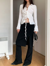 Frill shirring strap blouse