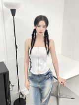 975. Line zipper crop top (3color)