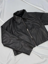 two-way crop leather jacket [2color]