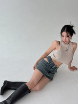 Cutting Lowrise Denim Miniskirt