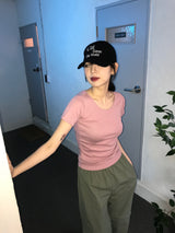 リコッタUネックスリムコットンT