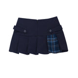 ベルトチェックプリーツスカート / BELTED CHECK PLEATS SKIRT #NAVY