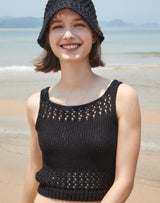 フィッシュネット スクエアネック ニット タンクトップ / FISHNET SQUARE NECK KNIT TANK TOP BLACK