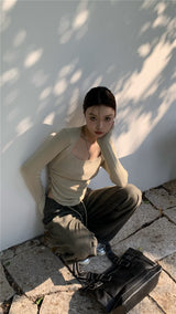 round semi ribbed long sleeve tee