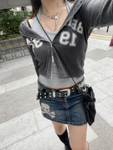 Y2K ワッフル2WAY クロップドフーディジップアップ / Y2K Waffle Two-Way Cropped Hoodie Zip-Up