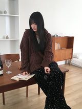 Hika ボクシーツイストフードワンピースニットジップアップ