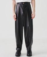 COATED OVERSIZED LEATHER PANTS (BLACK)
