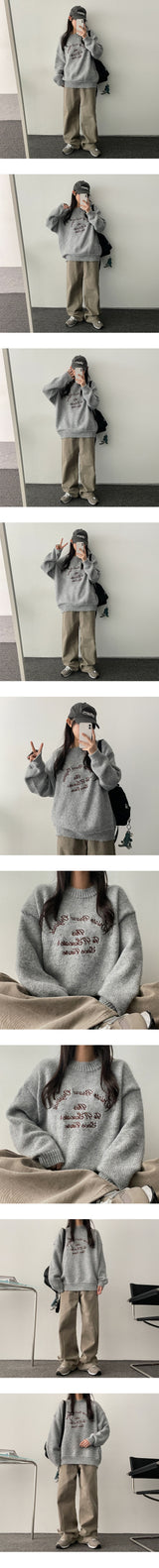 Eril Bodle Thick Embroidery Lettering Wool Knitwear