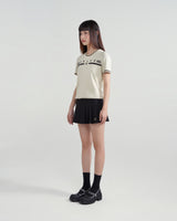 プリヴェバーロゴニッティドクロップドTシャツ / PRIVÉ BAR LOGO KNITTED CROPPED T-SHIRT - CREAM