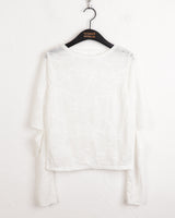 Pezzle see-through paisley slit cropped long-sleeved T-shirt
