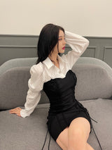 コルセットビスチェドレス/044. Corset bustier dress (black, gray)