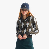 スモールチェリーアーガイルカラーニット／SMALL CHERRY ARGYLE COLLAR KNIT [GRAY CHARCOAL]