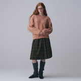 V-NECK CABLE KNIT PULLOVER, APRICOT